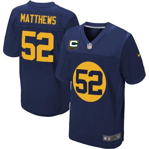 Men's Elite Clay Matthews C Patch Nike Jersey Navy Blue Alternate - #52 NFL Green Bay Packers